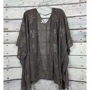 Maurices Sheer Embroidered Kimono Cardigan Gray L XL
